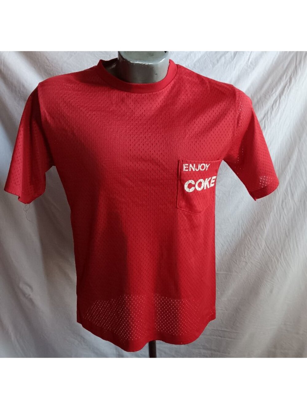 Vintage Medium T-shirt Single Stitch Coca-Cola Red Nylon mesh 2 Sided 1980s